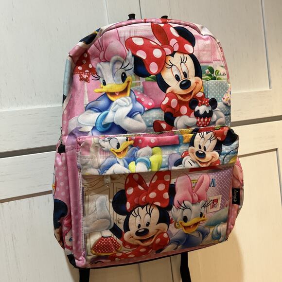 Disney Minnie Mouse Backpack Purse 12” Travel Bag Daisy Lady Print Carry All - Picture 1 of 8